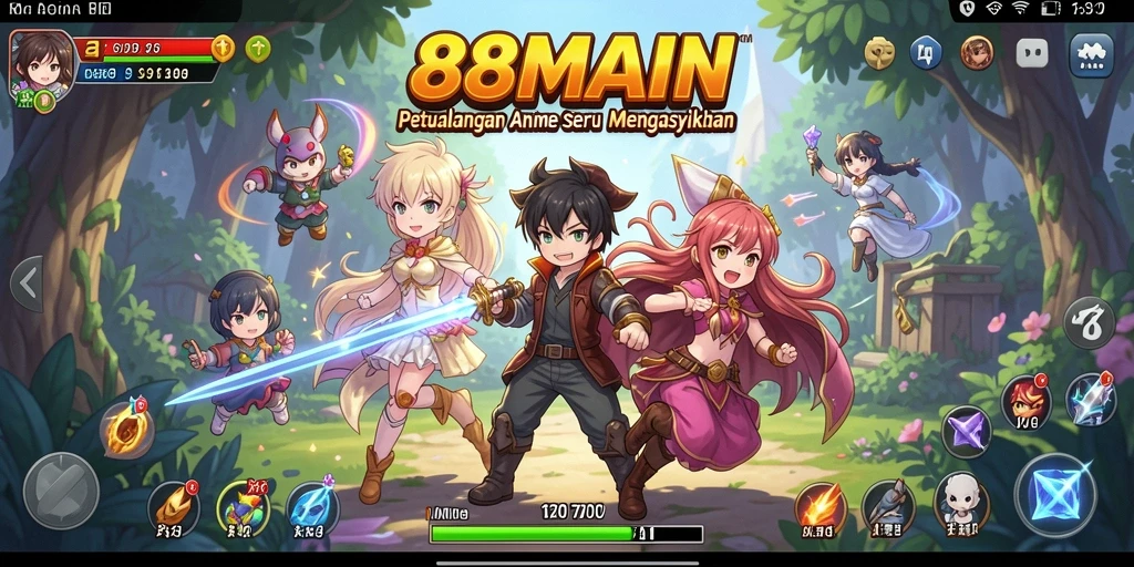 Screenshot utama 88MAIN menampilkan aksi pertarungan karakter anime.