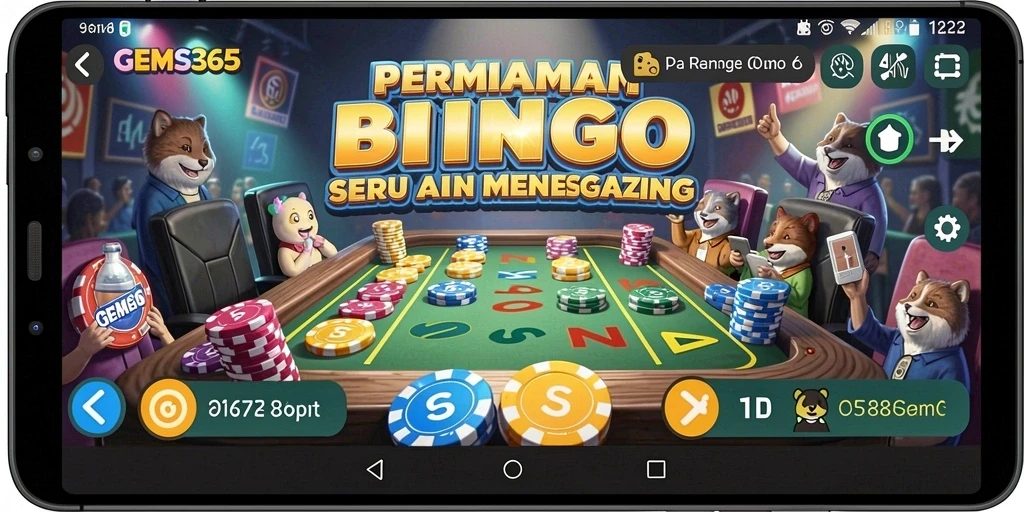 Tampilan seru gameplay Bingo GEMS365 dengan kompetisi menarik.