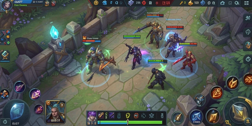 Screenshot gameplay GUS77 menampilkan aksi seru di arena MOBA.