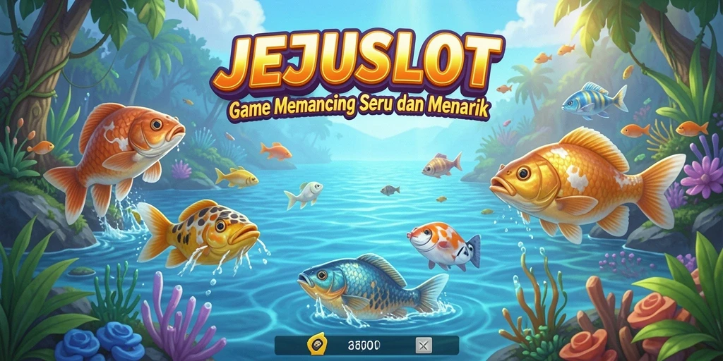 Tampilan gameplay JEJUSLOT saat memancing di lokasi indah.