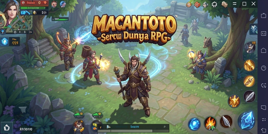 Screenshot utama MACANTOTO menampilkan pertempuran RPG yang mendebarkan.