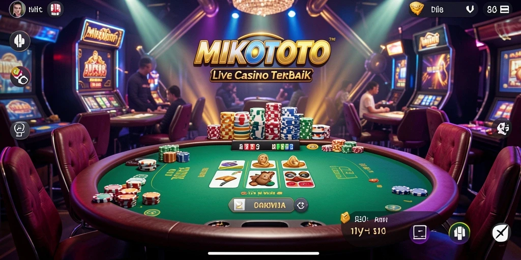 Screenshot gameplay MIKOTOTO dengan dealer profesional di meja Live Casino.