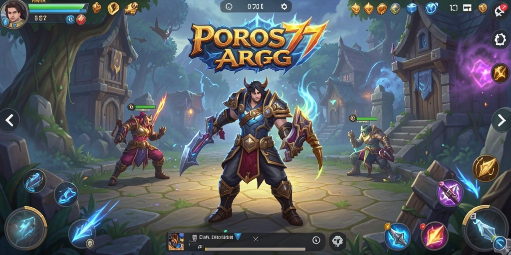 Gameplay POROS77 menampilkan pertempuran epik dan petualangan seru.